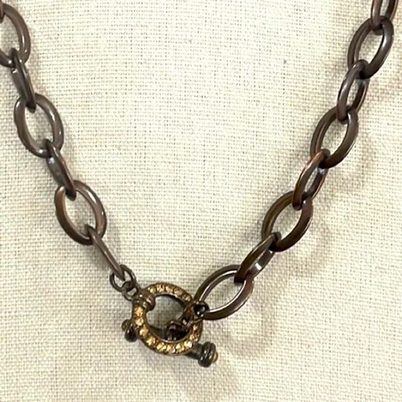 Nolan Miller 90s Vintage Veneto Chain Orange Rhinestone Toggle Clasp Necklace - Picture 7 of 7